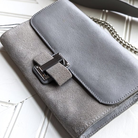 NWT HALSTON HERITAGE Gray Leather Suede Flap Crossbody - Picture 3 of 14